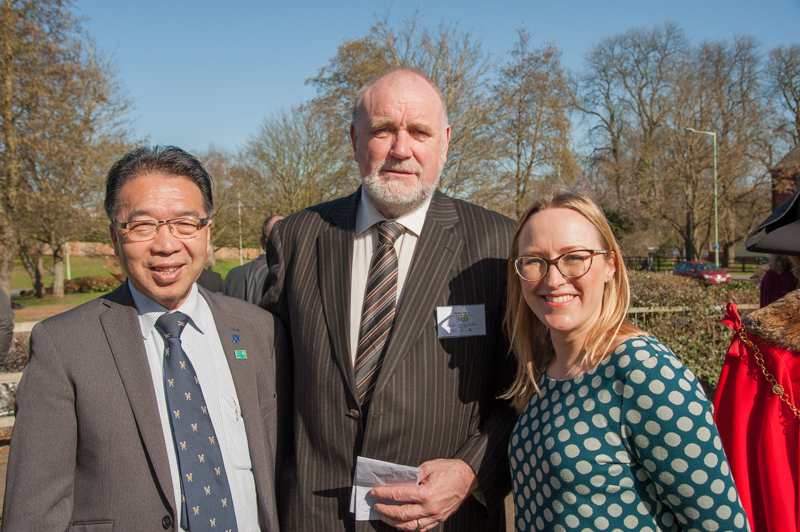 Patrick Chung, Martyn Taylor and Jo Kreckler at the unveiling of the St Edmunds Crown sculpture