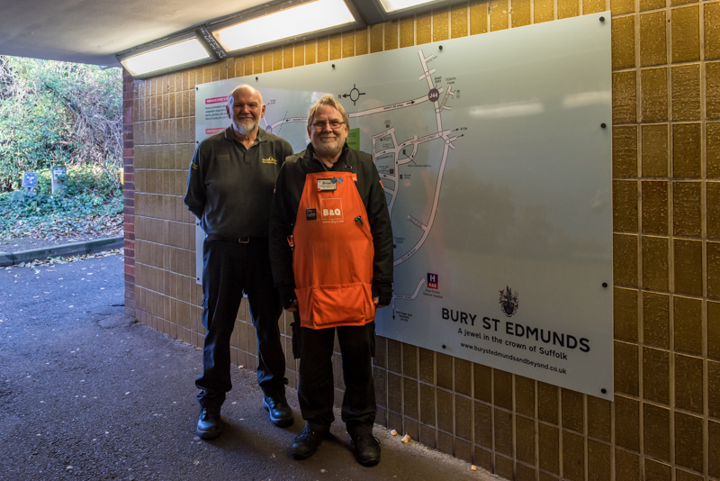 B&Q workers next to the new map in the Parkway underpass